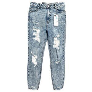 NWT Tinseltown Women's The Mom Jeans Size 13 High Rise Distressed Blue Stretch